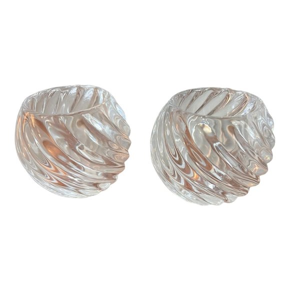 Set of 2 Partylite P0463 Illusions Swirl Glass Votive Candle Holders Clear - Picture 3 of 13